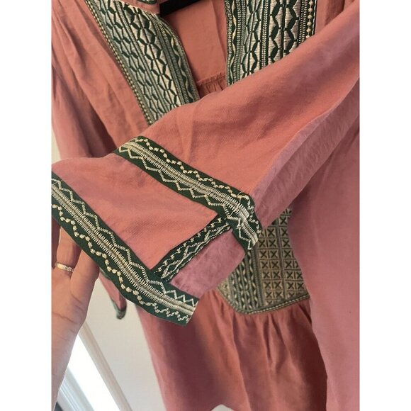 Mazik pink green silver & gold embroidered v-neck top sz L Bohemian - Picture 4 of 6